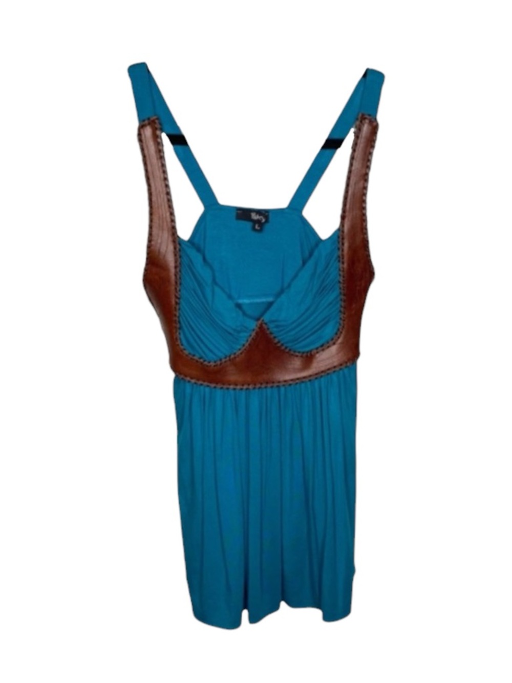 new Sky ☀︎︎ Etched Leather Bodice Embellished Sexy Strappy Silk Top ☀︎︎ Teal - Picture 5 of 16
